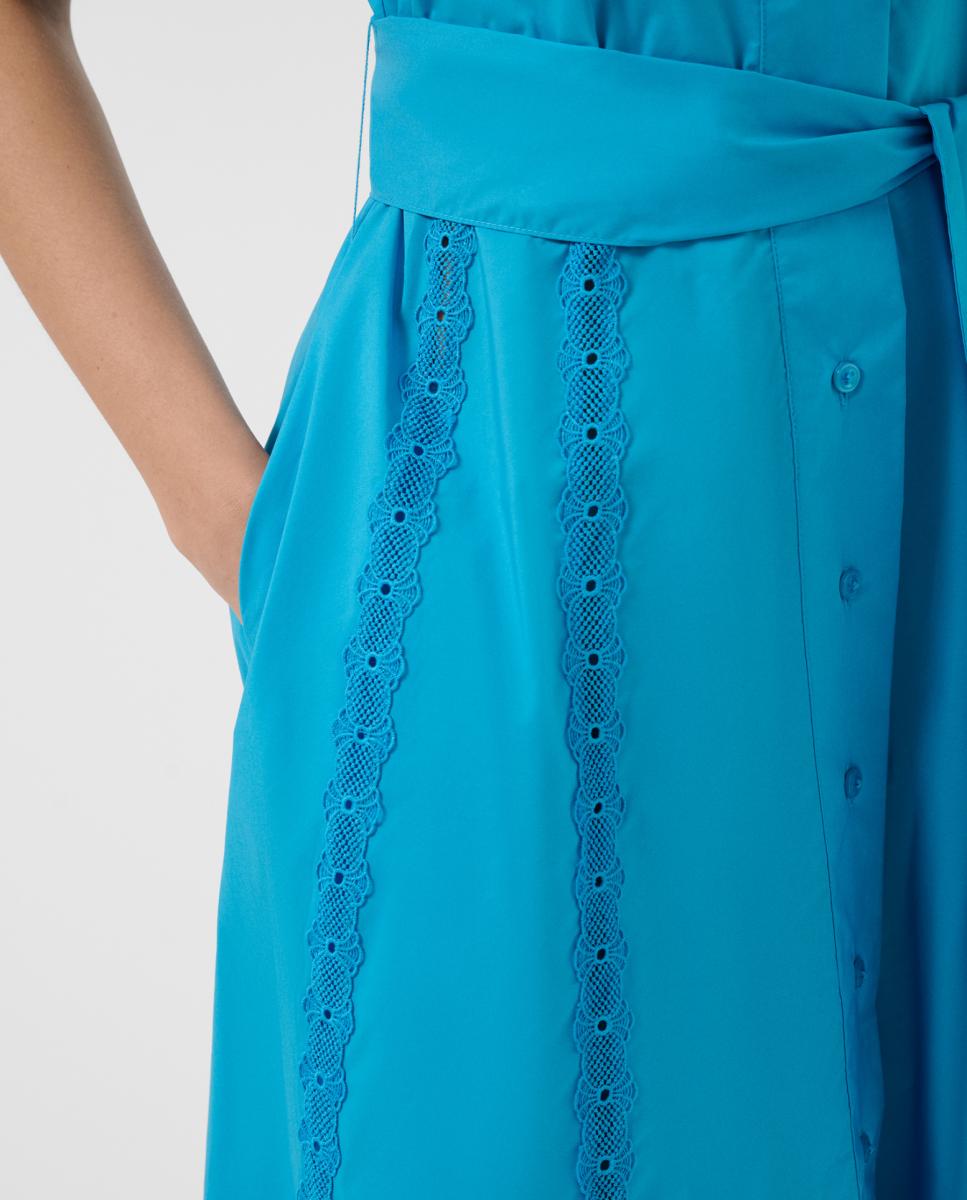 Vestido Camiseiro Midi com Tiras de Renda Azul-3