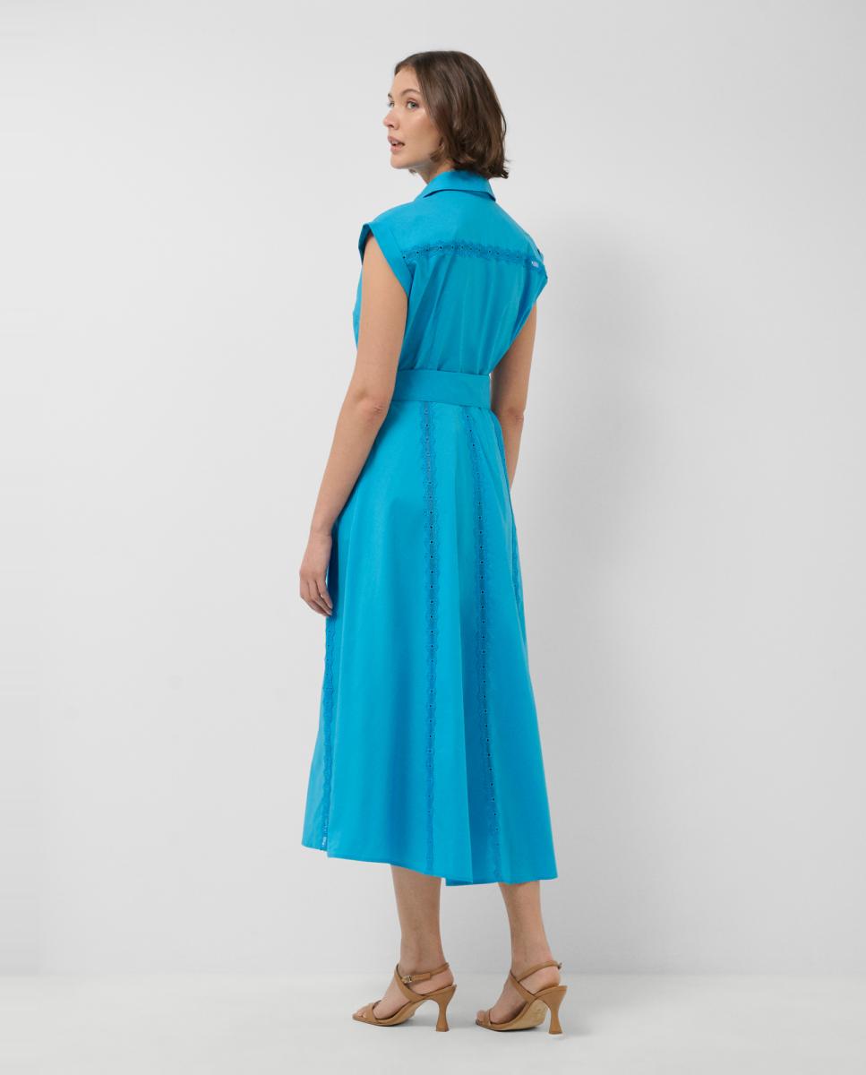 Vestido Camiseiro Midi com Tiras de Renda Azul-4