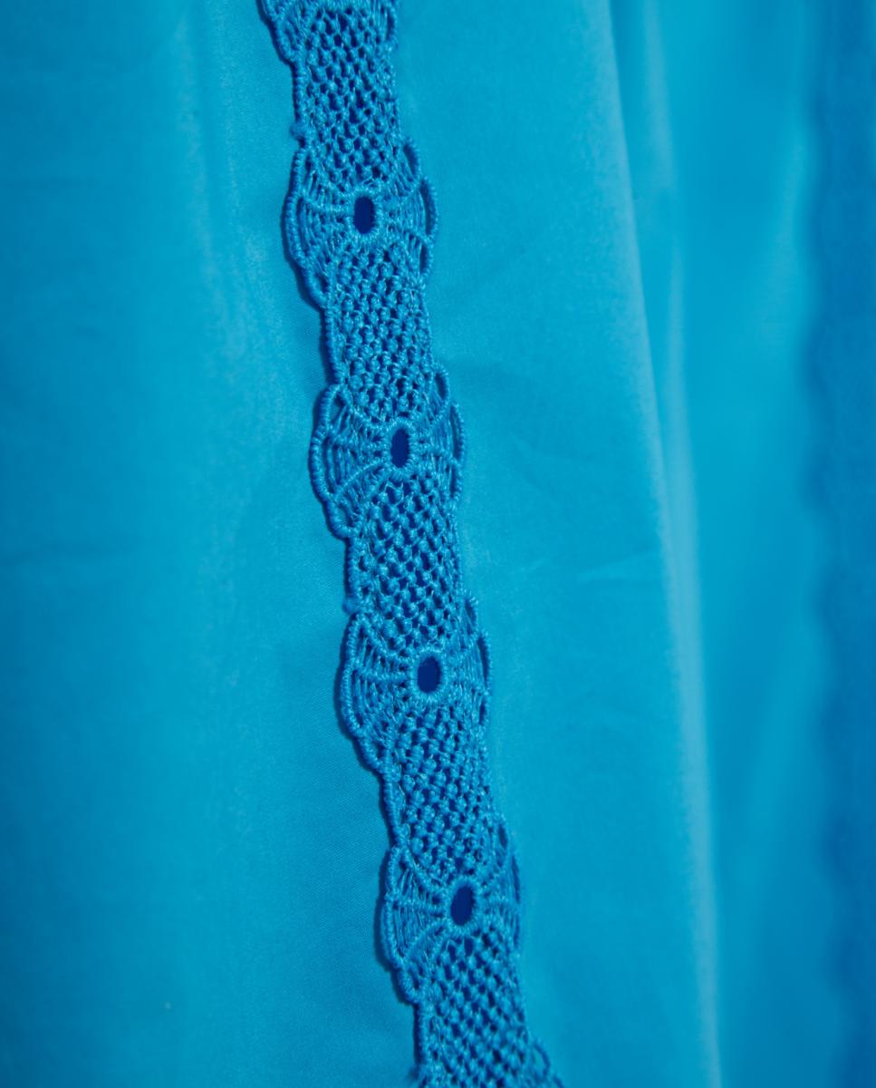 Vestido Camiseiro Midi com Tiras de Renda Azul-6
