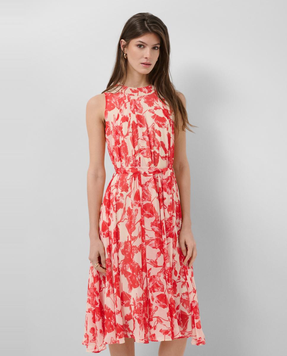 Vestido Midi sem Mangas e com Estampado Floral Vermelho-2