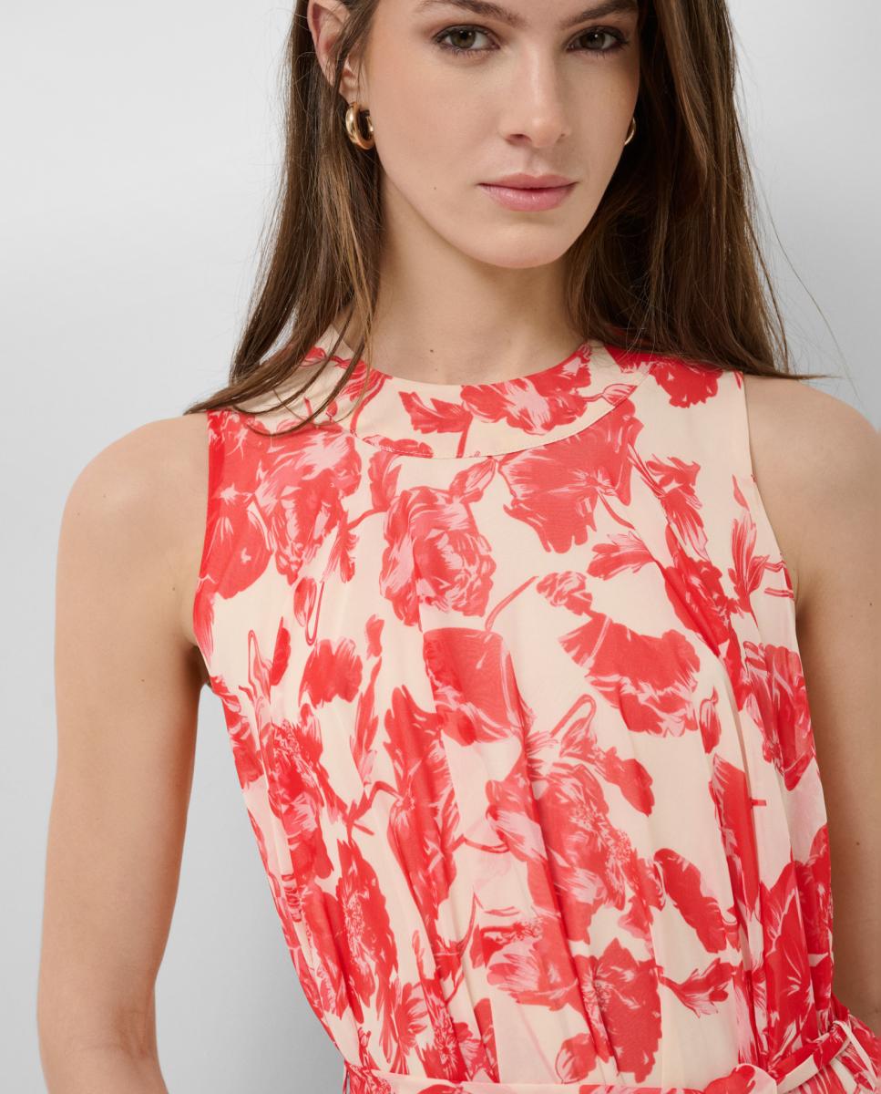 Vestido Midi sem Mangas e com Estampado Floral Vermelho-3