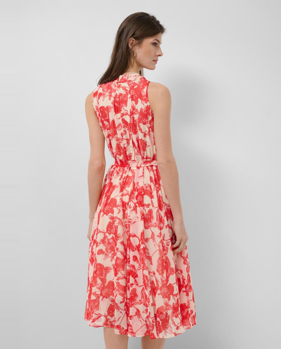 Vestido Midi sem Mangas e com Estampado Floral Vermelho-4
