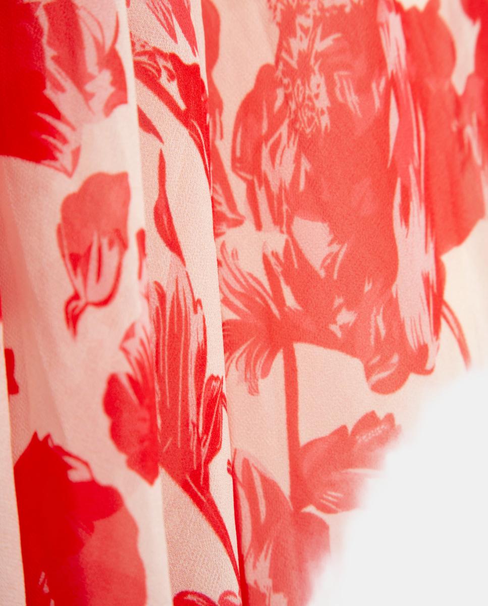 Vestido Midi sem Mangas e com Estampado Floral Vermelho-6