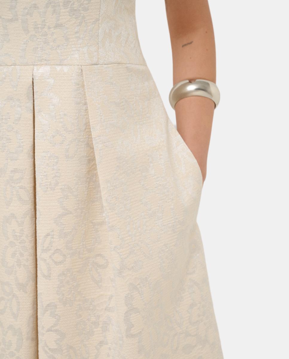 Vestido com Manga Cava e Jacquard Floral Branco-gelo-2