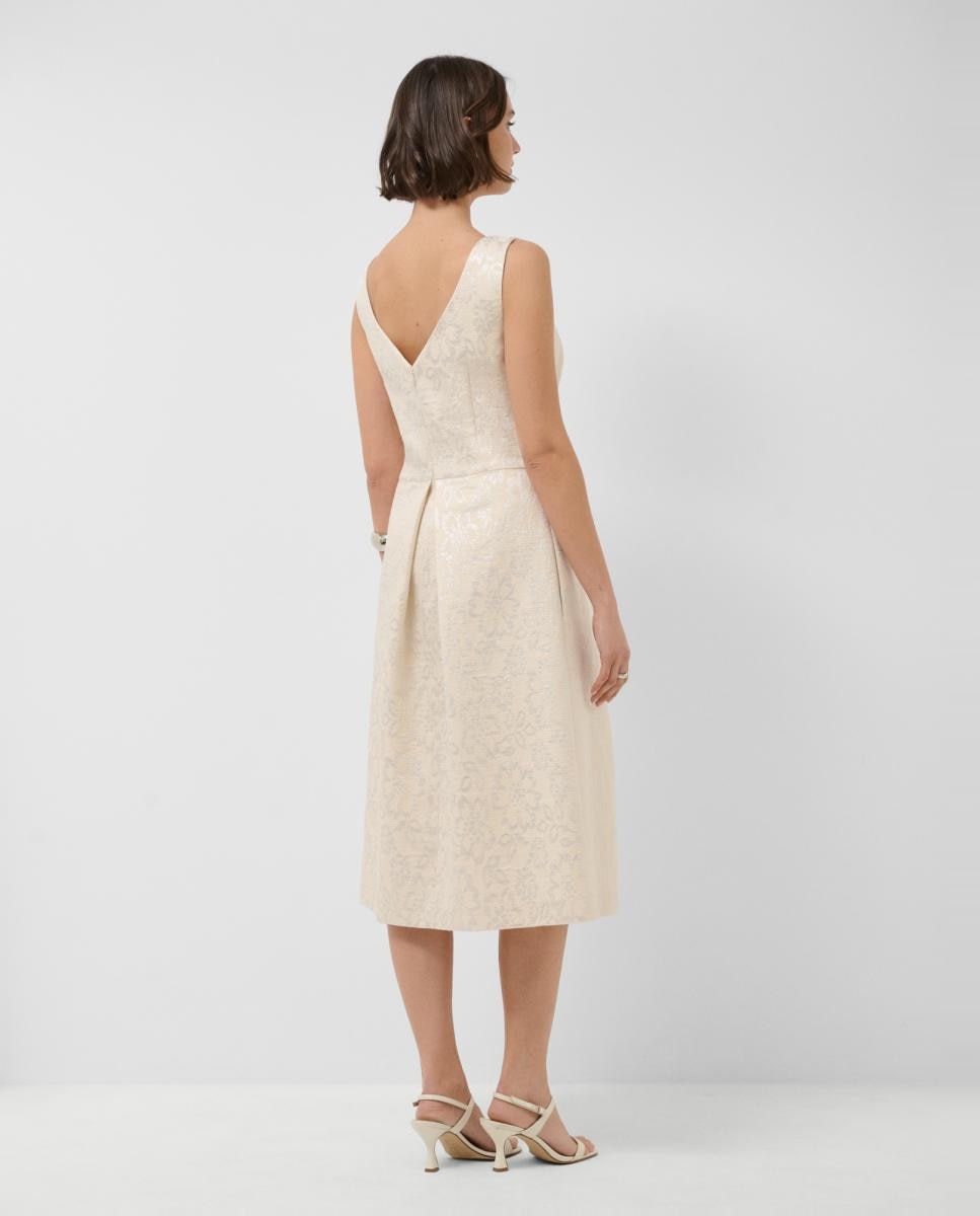 Vestido com Manga Cava e Jacquard Floral Branco-gelo-4