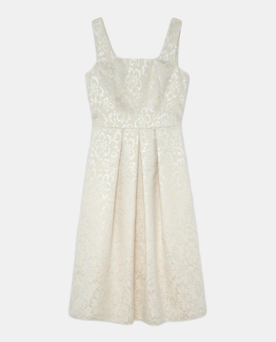Vestido com Manga Cava e Jacquard Floral Branco-gelo-5