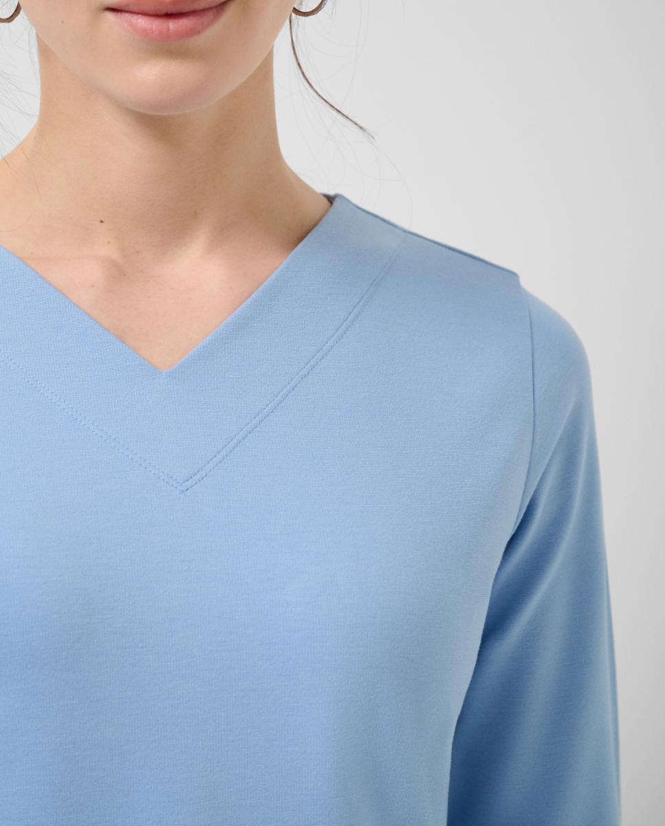 Vestido de Malha Elástica com Manga Comprida Azul-2