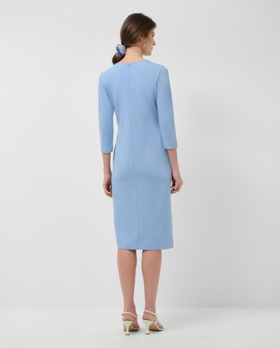 Vestido de Malha Elástica com Manga Comprida Azul-3