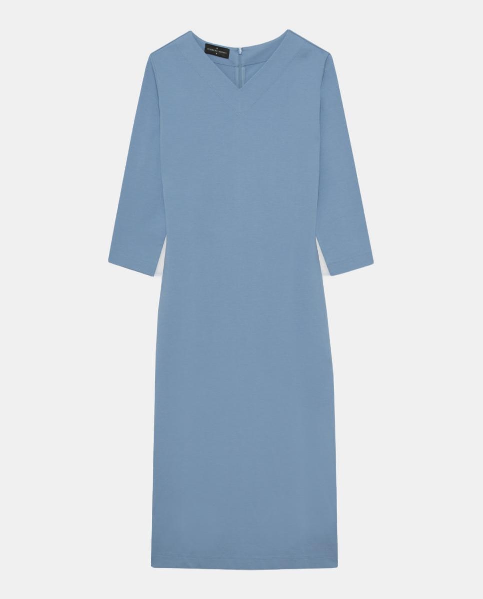 Vestido de Malha Elástica com Manga Comprida Azul-4