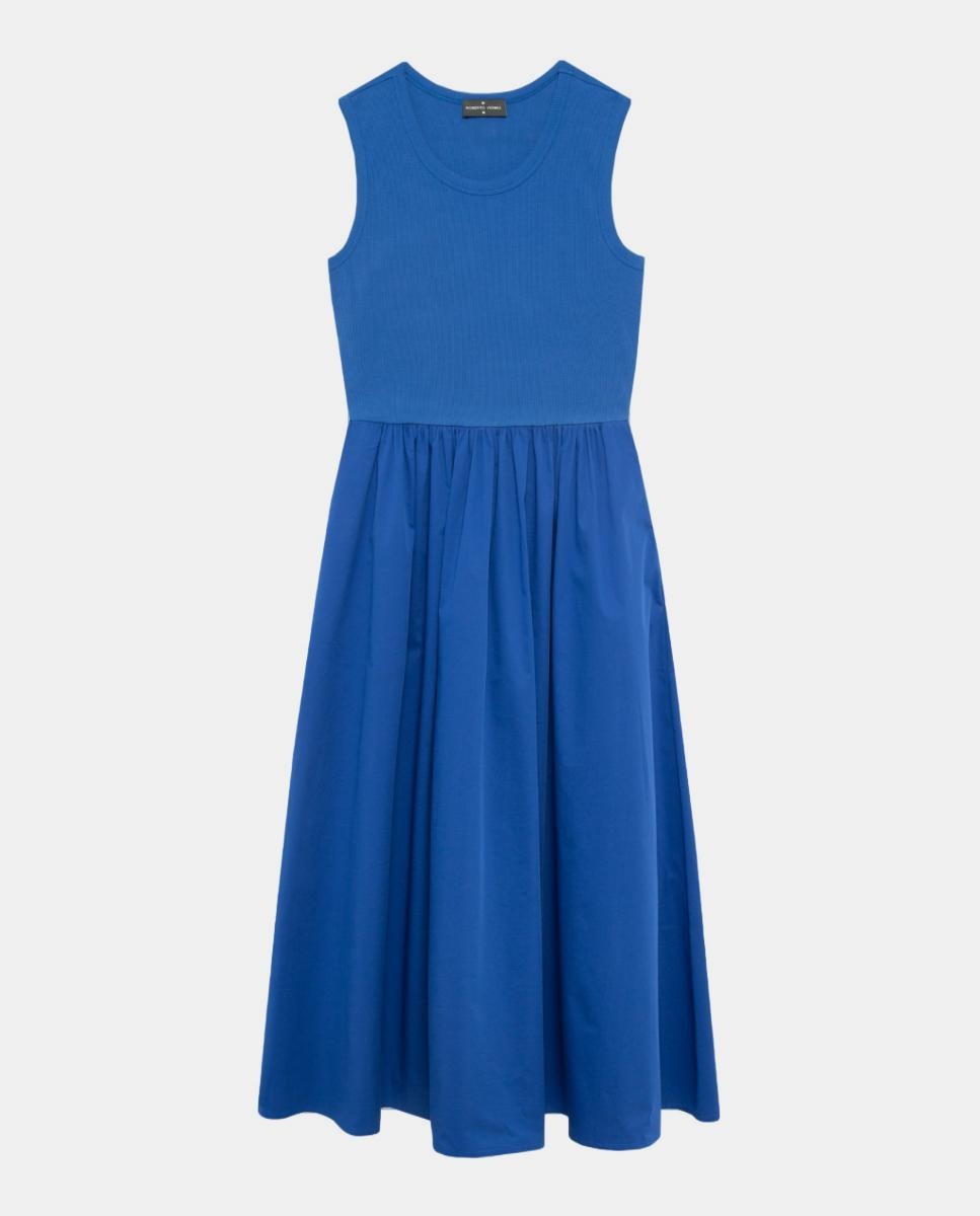 Vestido sem Mangas em Tecido Combinado Azul-índigo-5