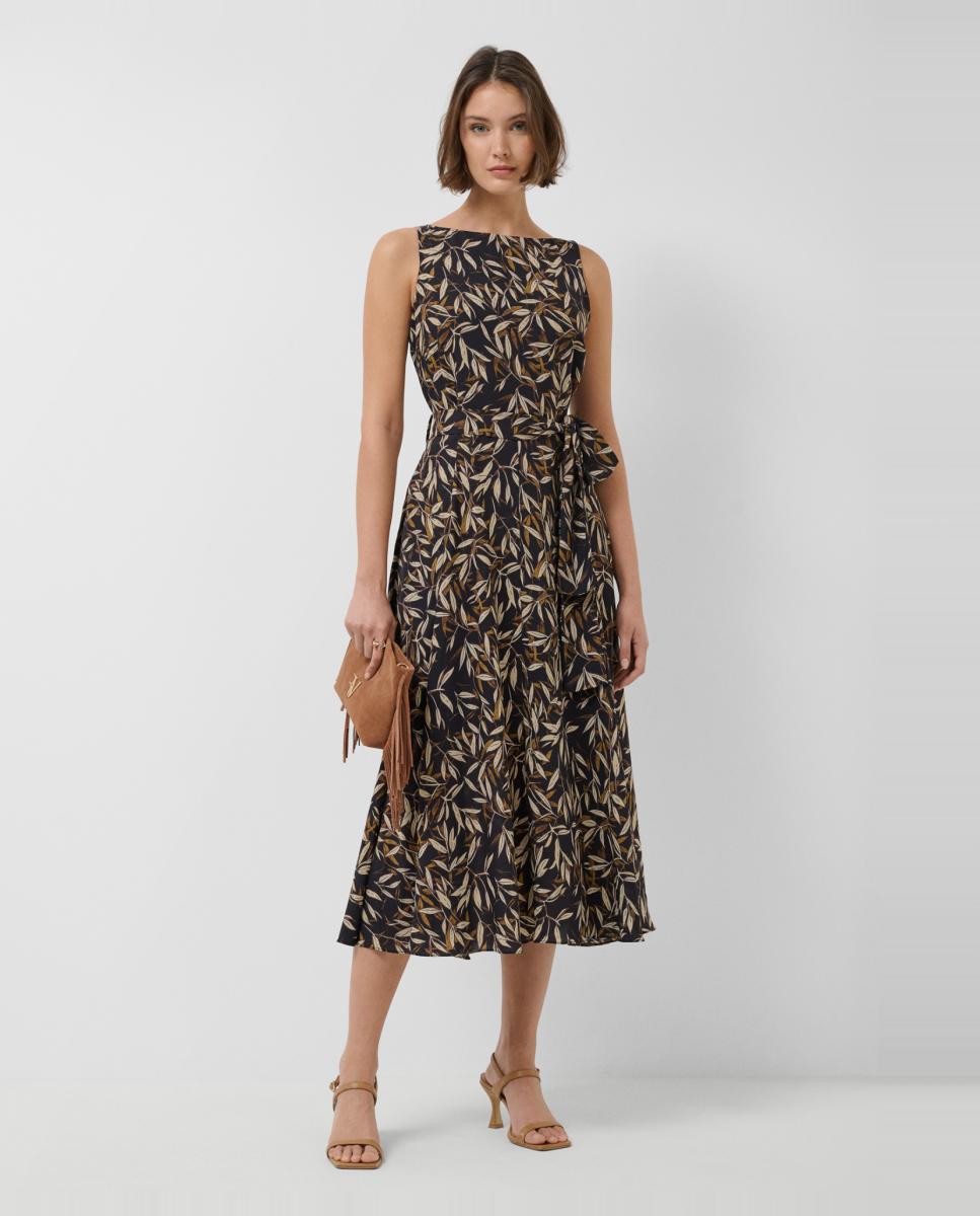 Imagem 0 de Vestido sem Mangas em Crepe com Estampado de Folhas