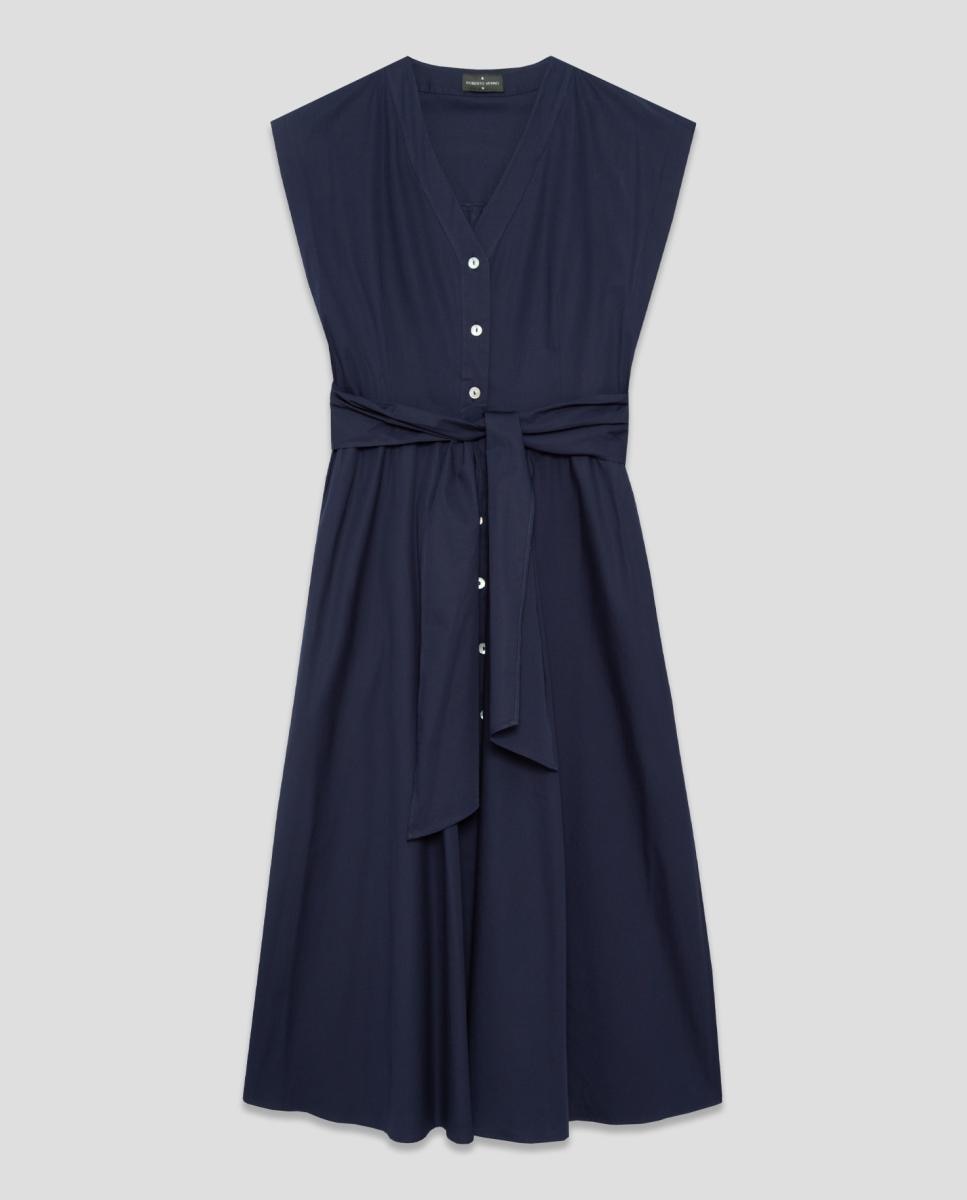 Vestido Camiseiro com Decote em Bico Azul-marinho-3
