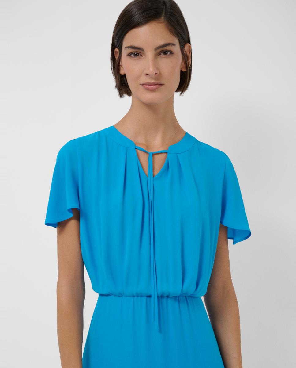 Vestido Midi Franzido com Manga com Capa Azul-2