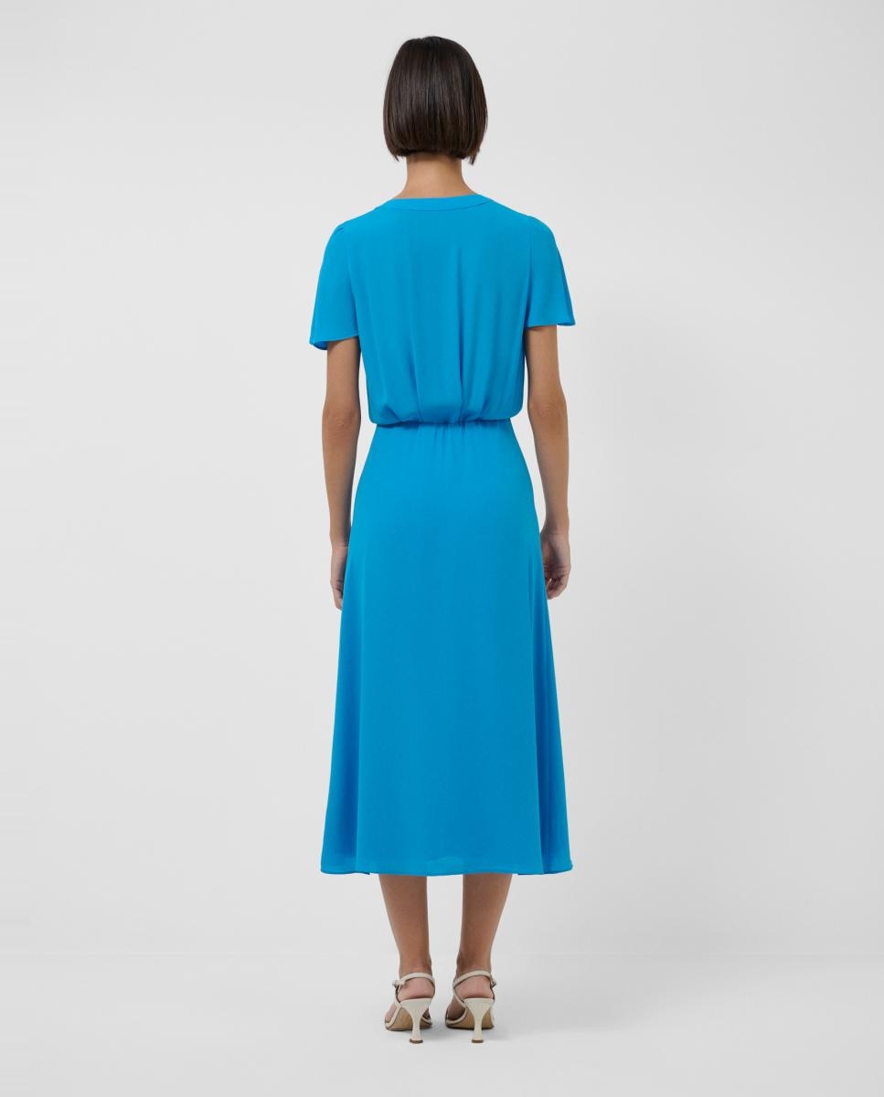 Vestido Midi Franzido com Manga com Capa Azul-3