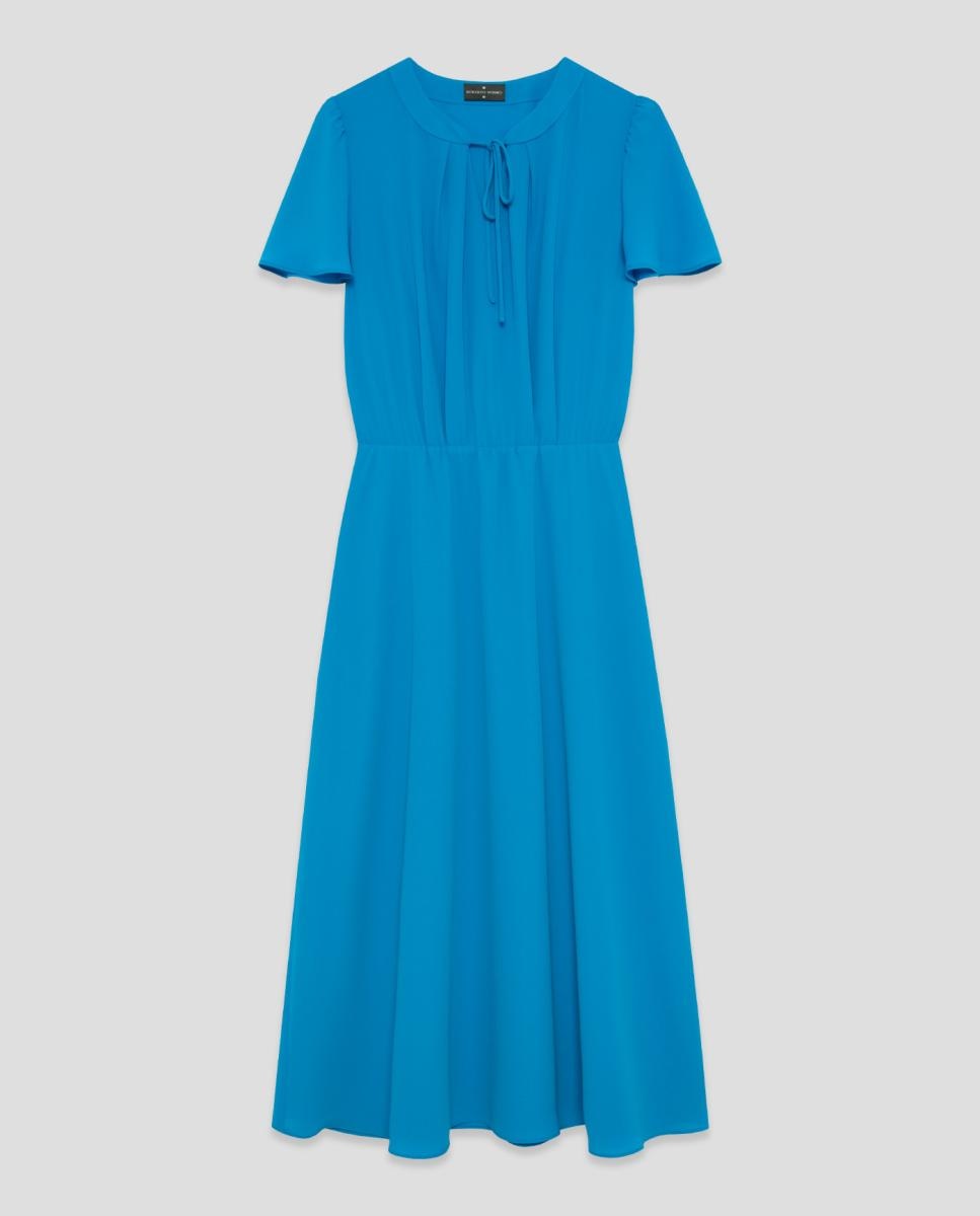 Vestido Midi Franzido com Manga com Capa Azul-4