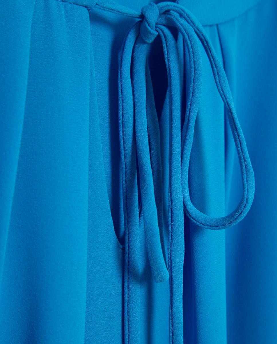 Vestido Midi Franzido com Manga com Capa Azul-5