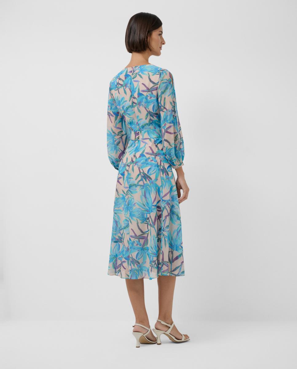 Vestido Midi Voile de Crepe com Manga Comprida e Estampado Azul-claro-3