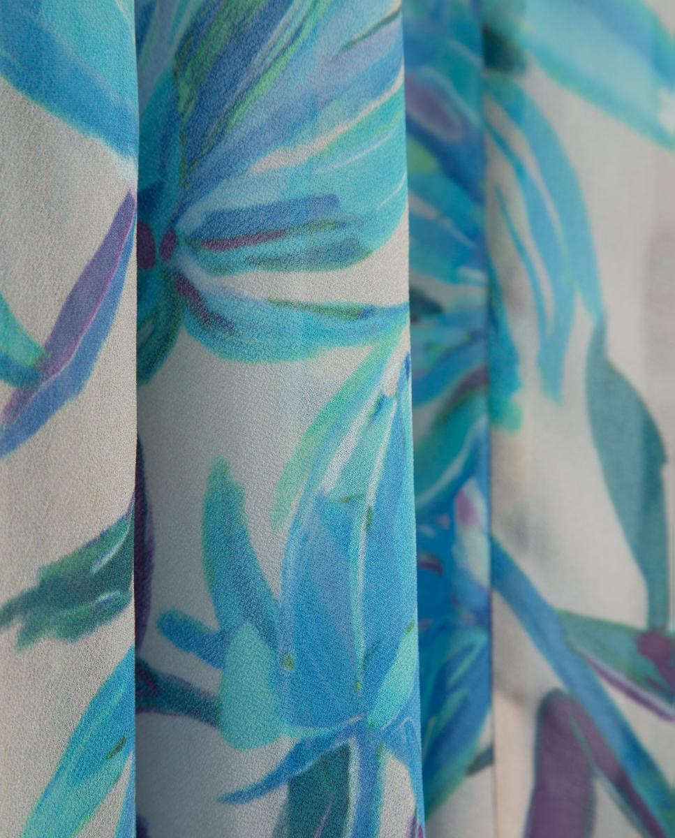 Vestido Midi Voile de Crepe com Manga Comprida e Estampado Azul-claro-5