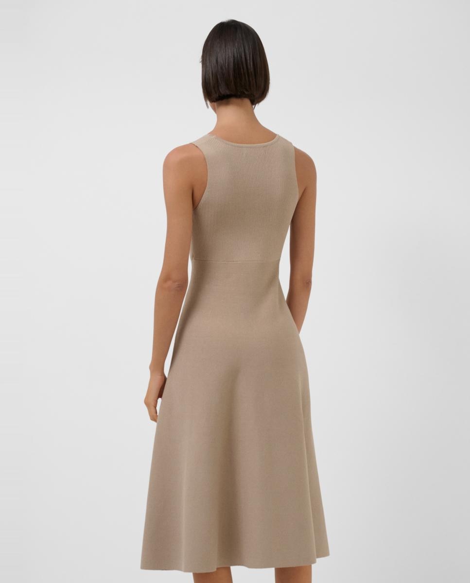 Vestido Midi Cintado de Malha sem Mangas Castanho-claro-3