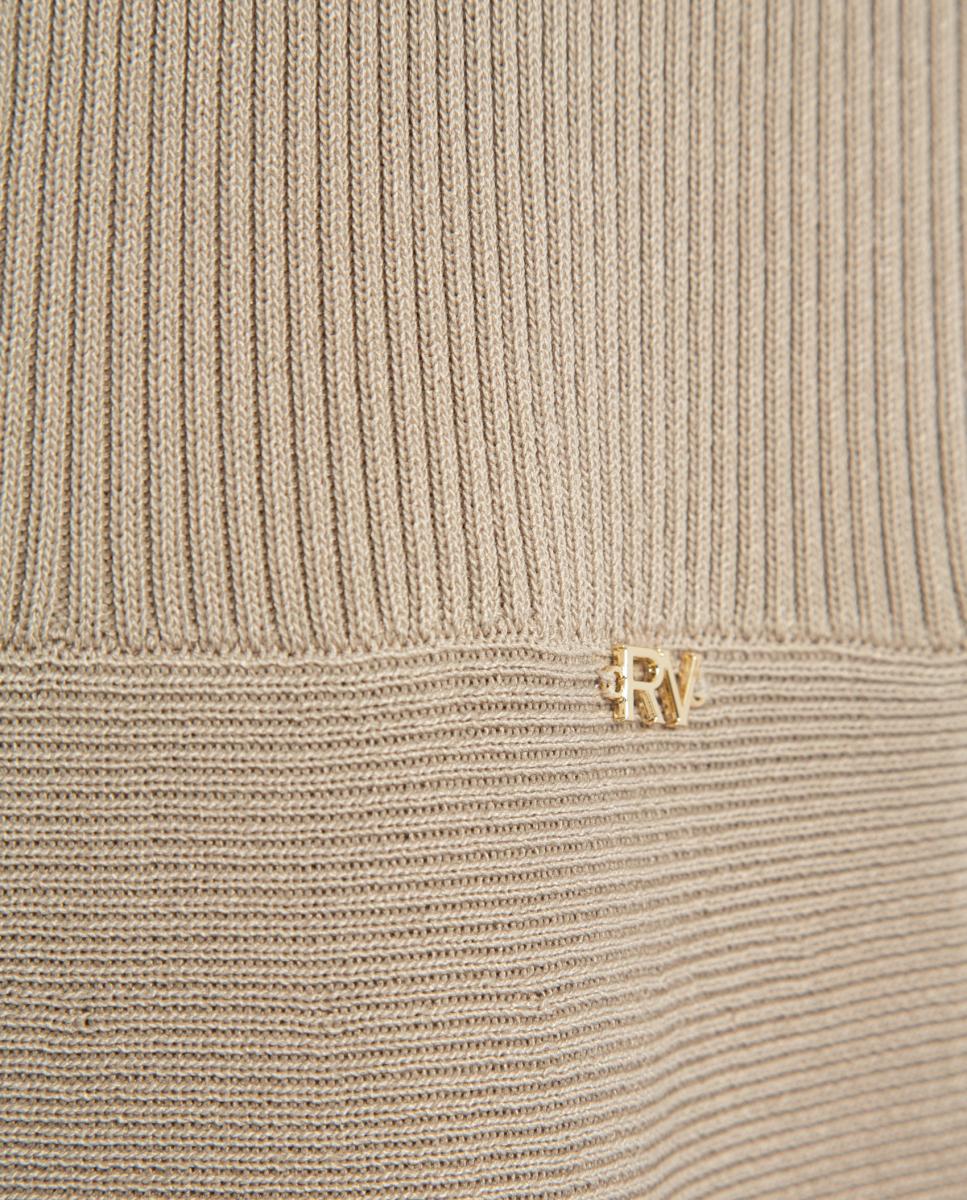Vestido Midi Cintado de Malha sem Mangas Castanho-claro-5