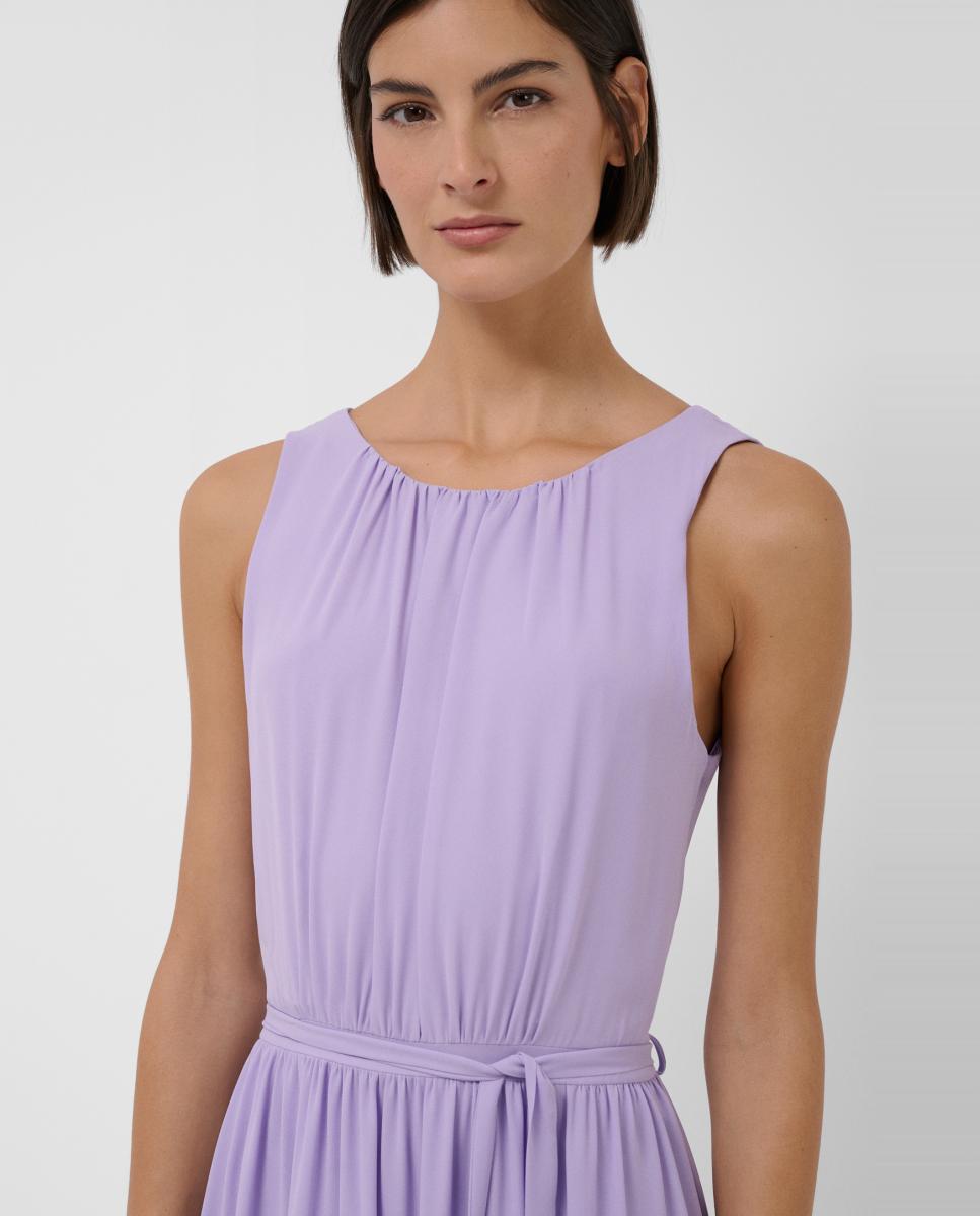 Vestido Midi sem Mangas e com Franzidos e Folhos Lilás-2