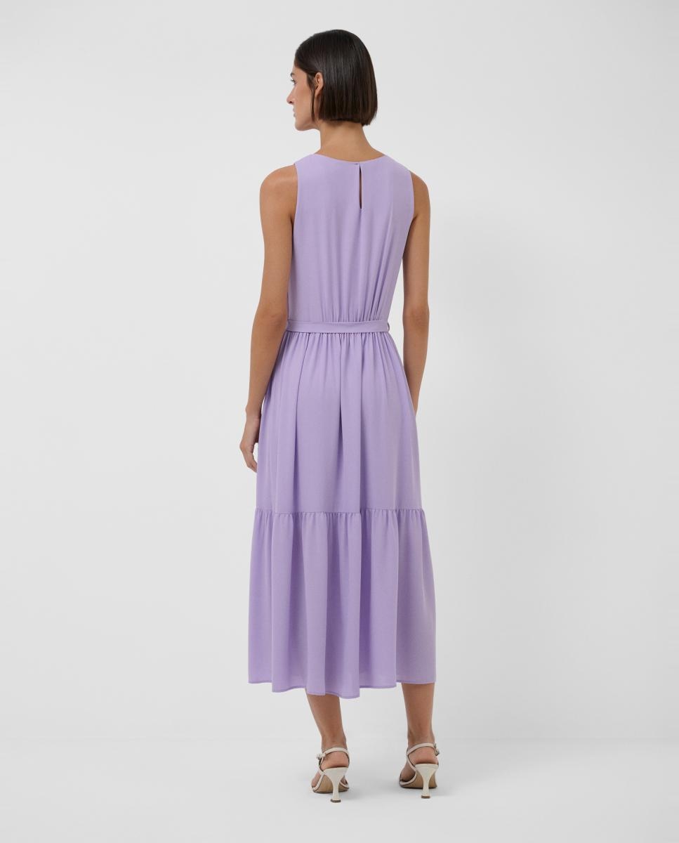 Vestido Midi sem Mangas e com Franzidos e Folhos Lilás-3