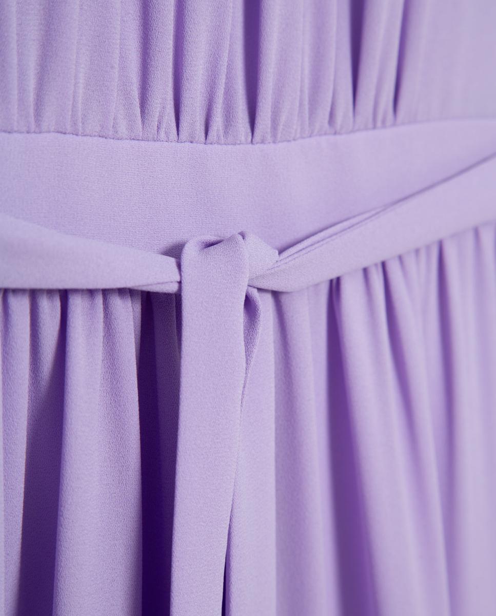 Vestido Midi sem Mangas e com Franzidos e Folhos Lilás-5
