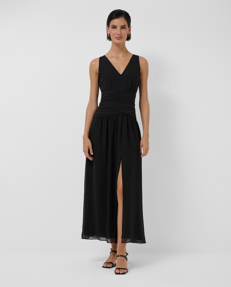 Imagem 0 de Vestido Midi Drapeado em Crepe com Cintura de Chiffon