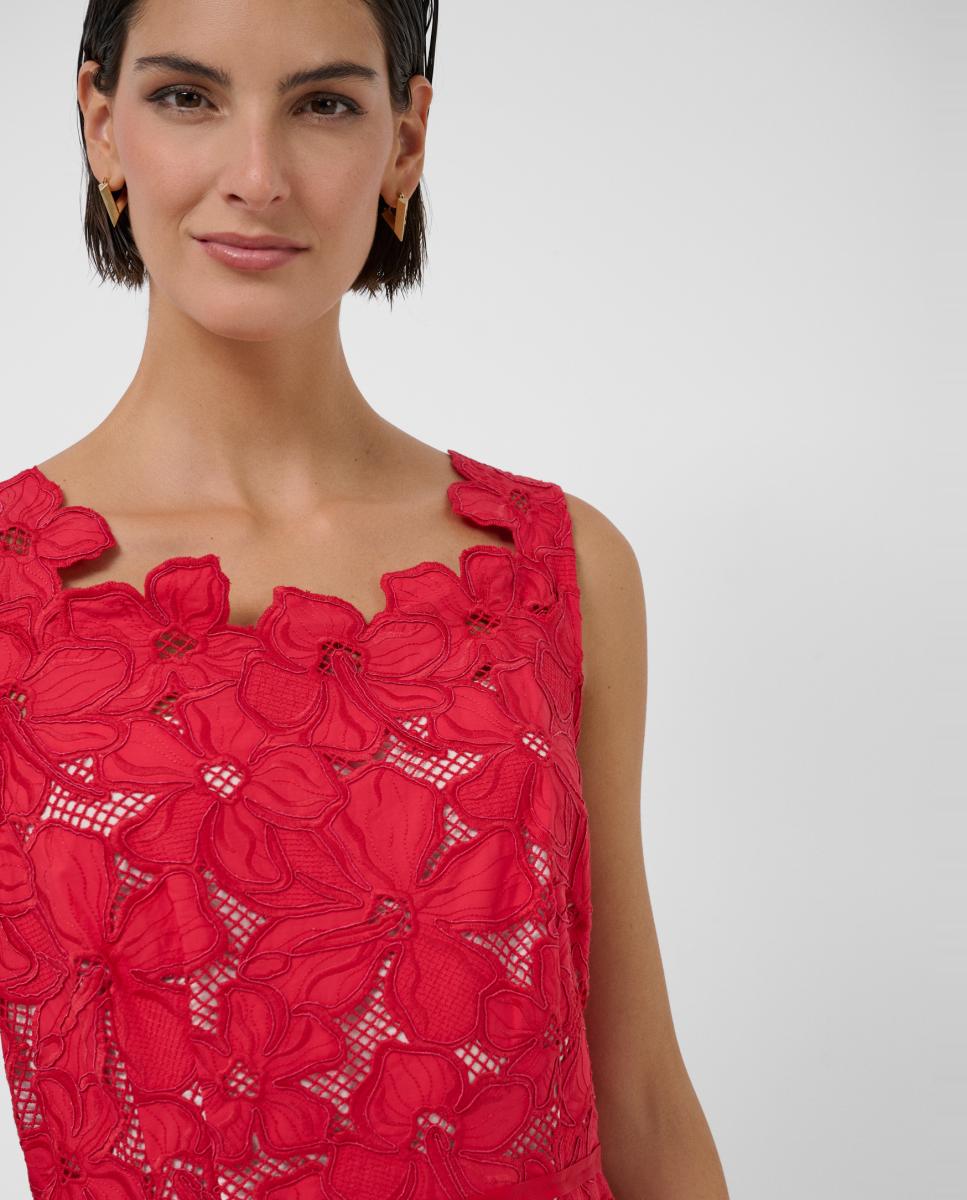 Vestido Midi sem Mangas e com Bordado e Perfurado Grená-2