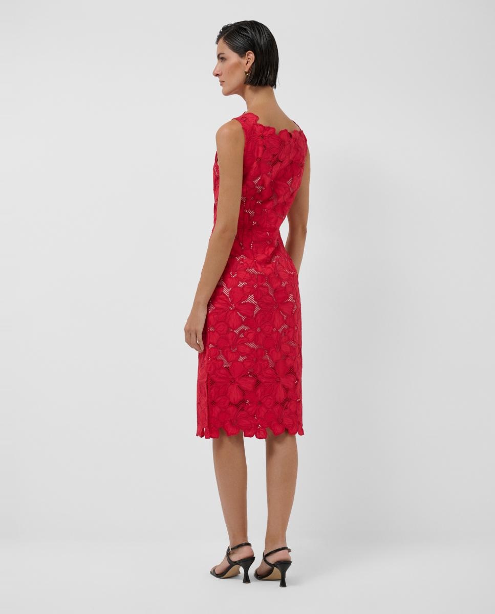 Vestido Midi sem Mangas e com Bordado e Perfurado Grená-3