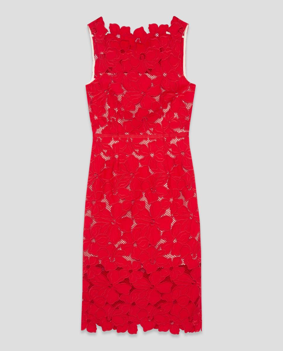 Vestido Midi sem Mangas e com Bordado e Perfurado Grená-4