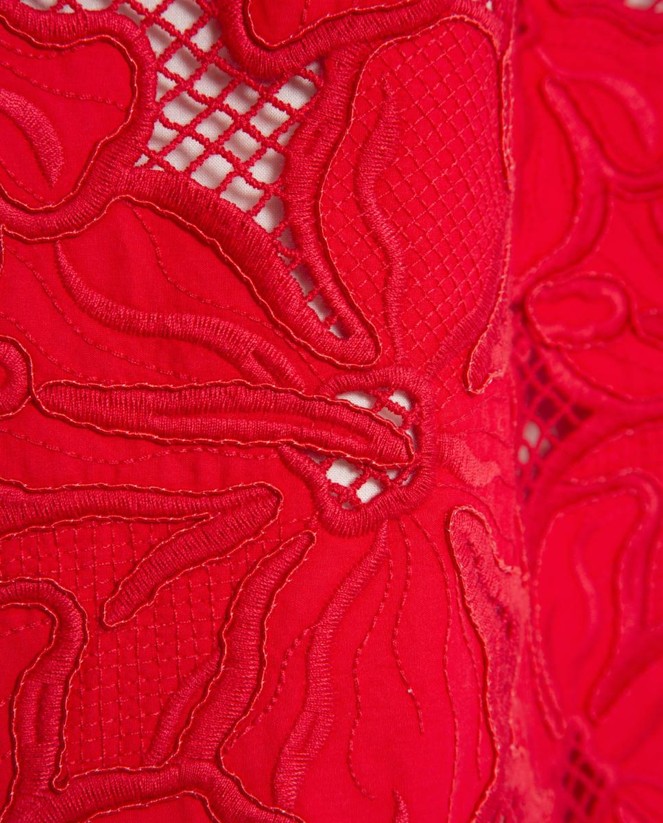 Vestido Midi sem Mangas e com Bordado e Perfurado Grená-5
