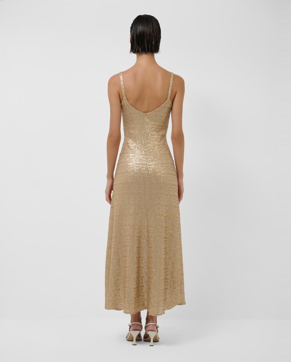 Vestido Rendilhado Midi com Lantejoulas Ouro-3