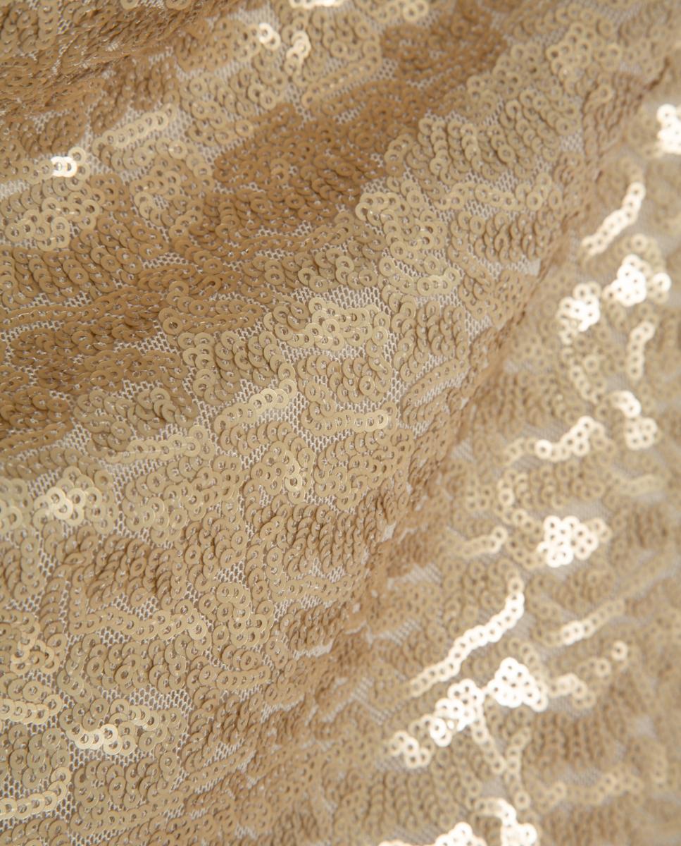 Vestido Rendilhado Midi com Lantejoulas Ouro-5