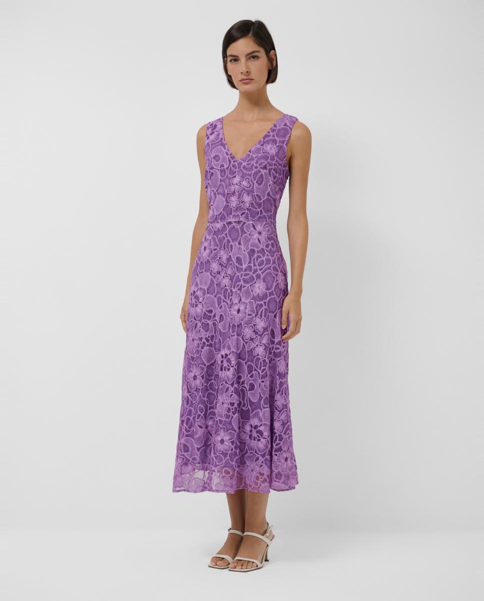 Imagem 0 de Vestido Midi de Seda Bordada com Decote em Bico