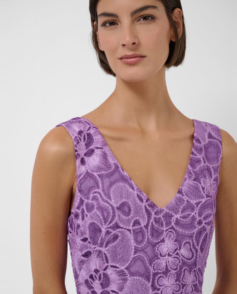 Vestido Midi de Seda Bordada com Decote em Bico Lilás-2