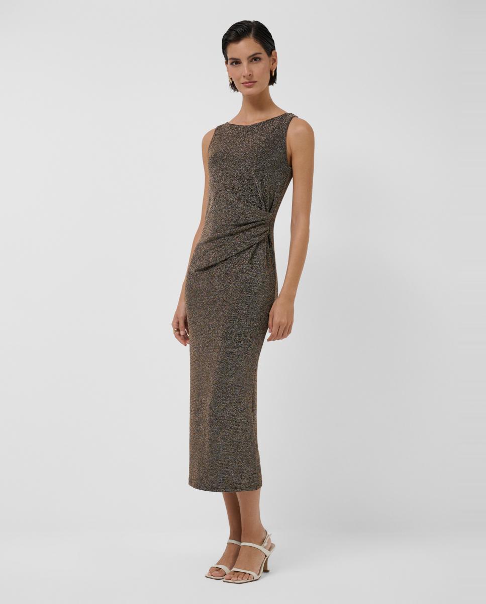 Imagem 0 de Vestido Midi Drapeado com Cintura em Malha Metalizada