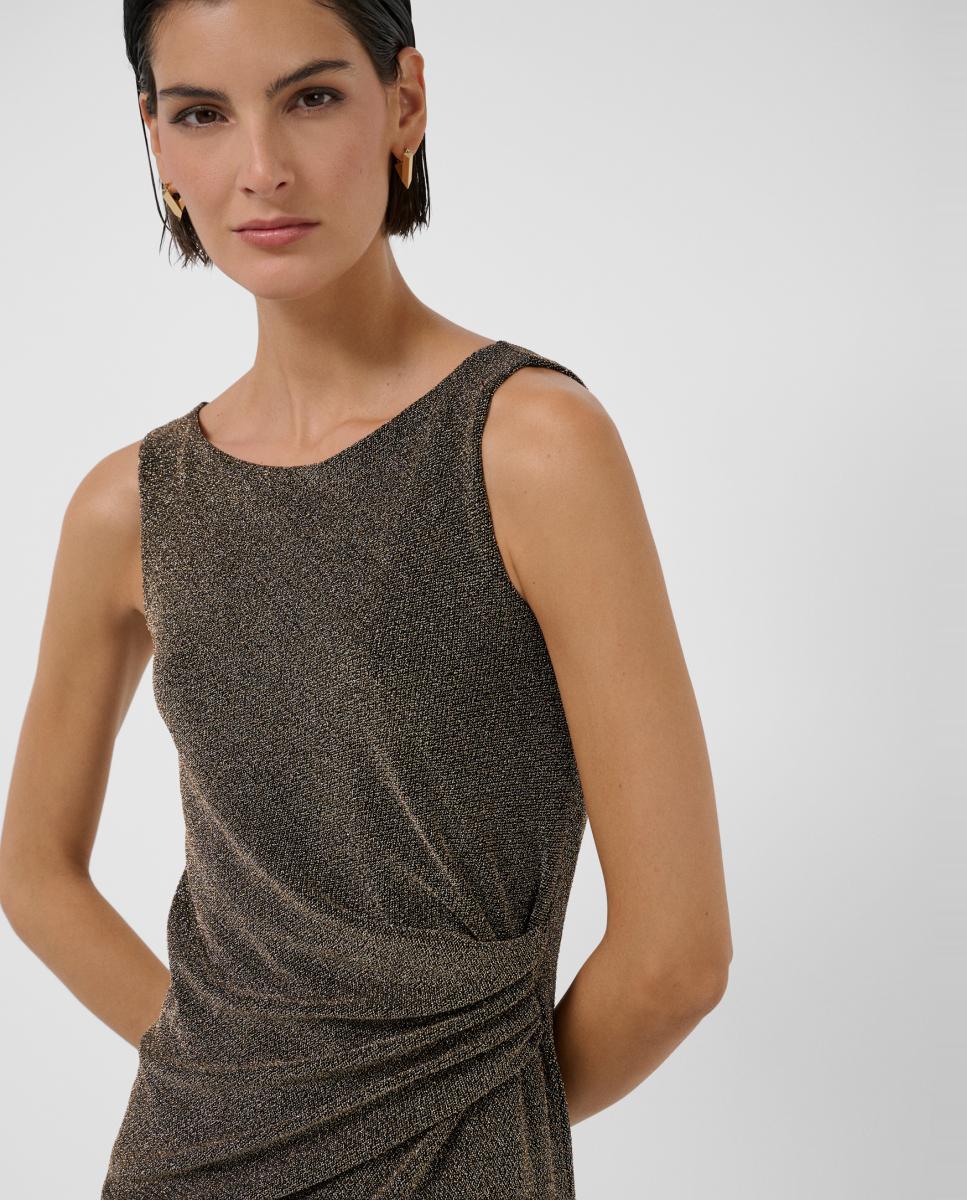 Vestido Midi Drapeado com Cintura em Malha Metalizada Ouro-2