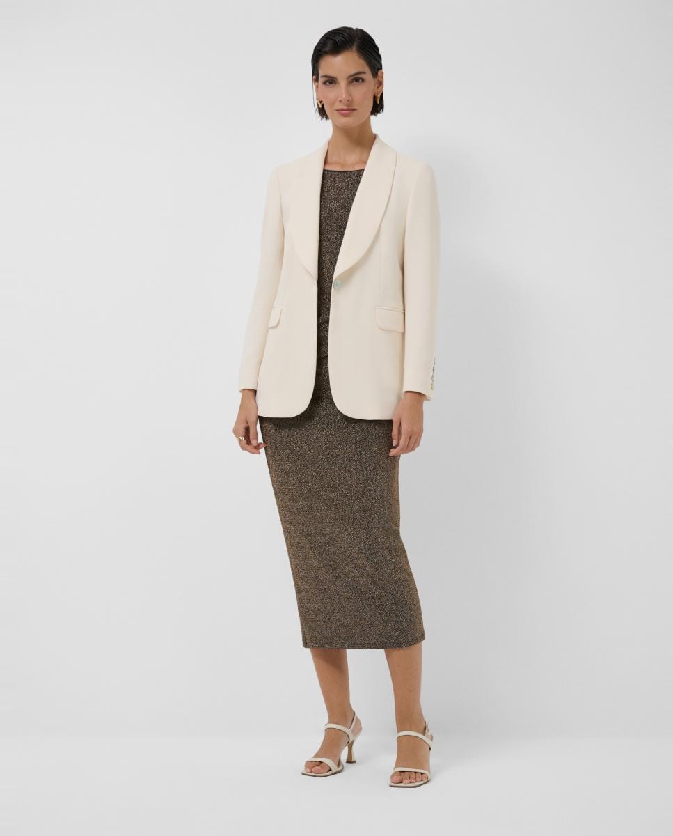 Vestido Midi Drapeado com Cintura em Malha Metalizada Ouro-4
