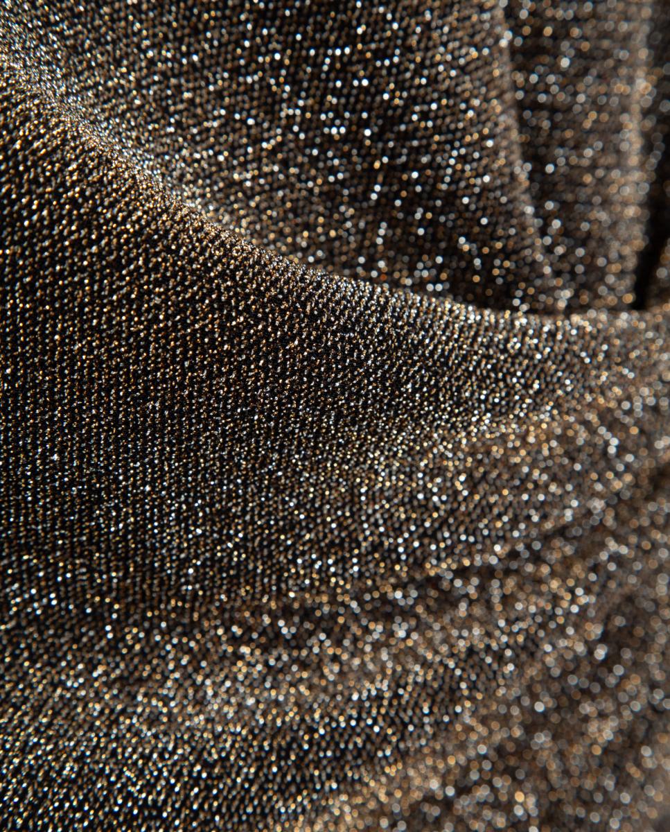 Vestido Midi Drapeado com Cintura em Malha Metalizada Ouro-6