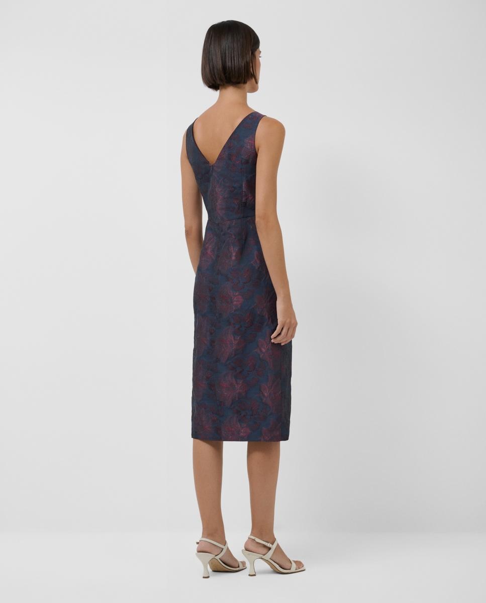 Vestido de Ganga sem Mangas e com Jacquard Floral Azul-marinho-3