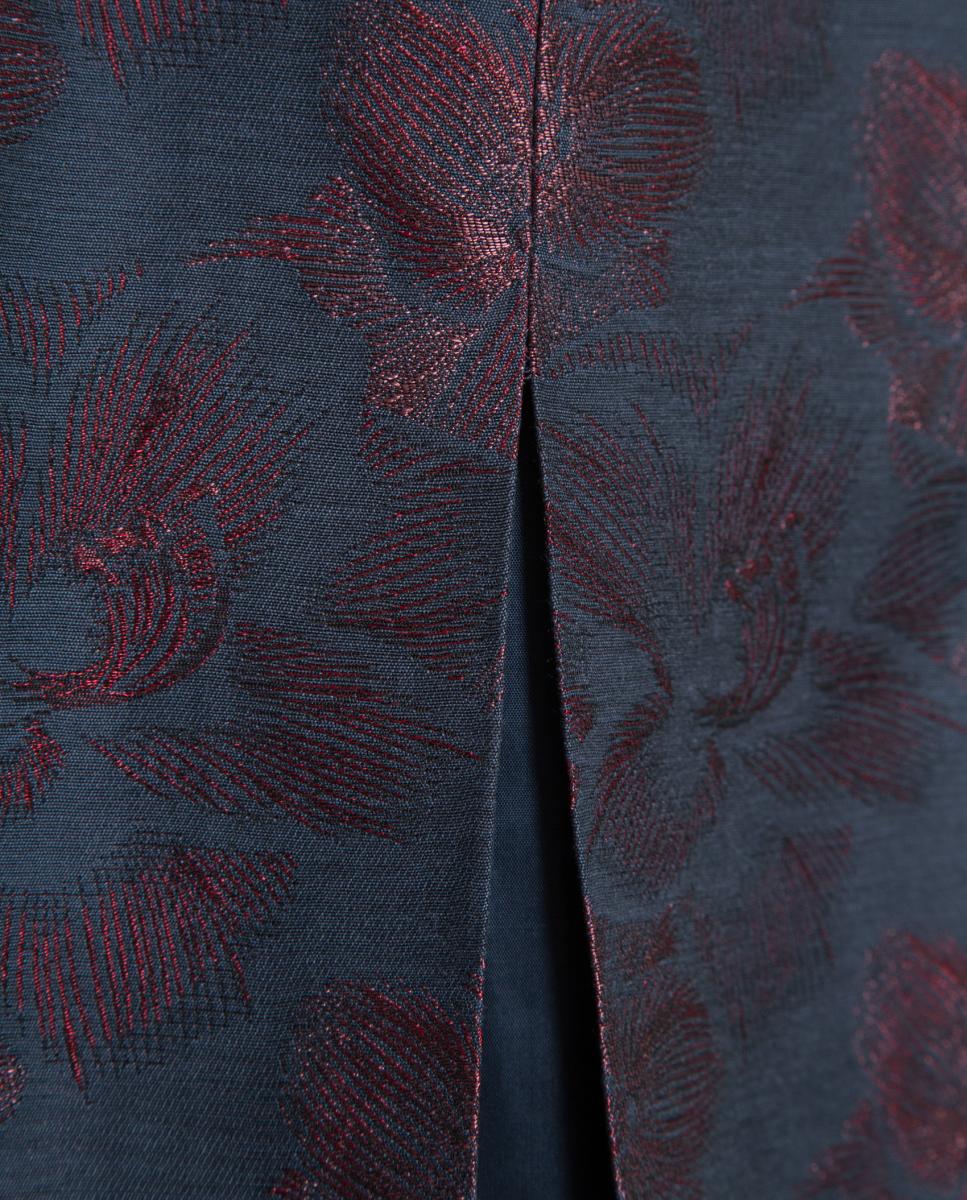 Vestido de Ganga sem Mangas e com Jacquard Floral Azul-marinho-5