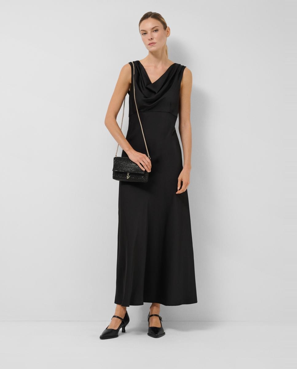Imagen 0 de Vestido midi escote drapeado Negro
