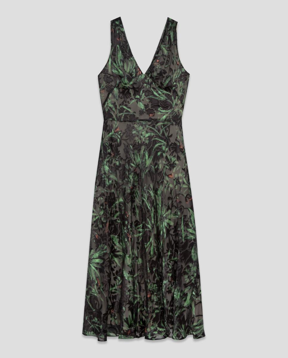 Vestido midi sin mangas terciopelo devoré - Roberto Verino - Verde Verde-5