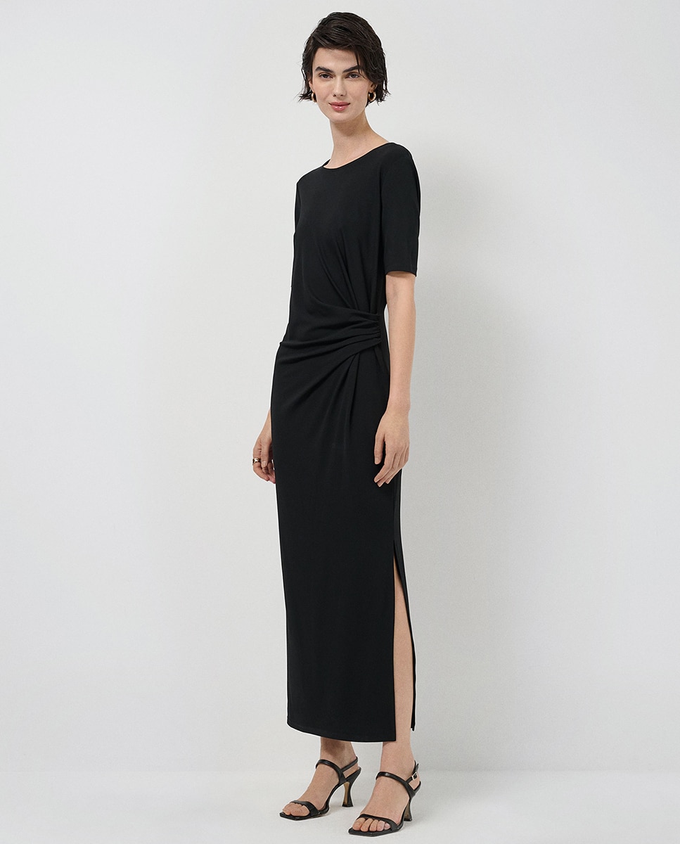 Imagem 0 de Vestido Franzido de Malha com Manga Curta