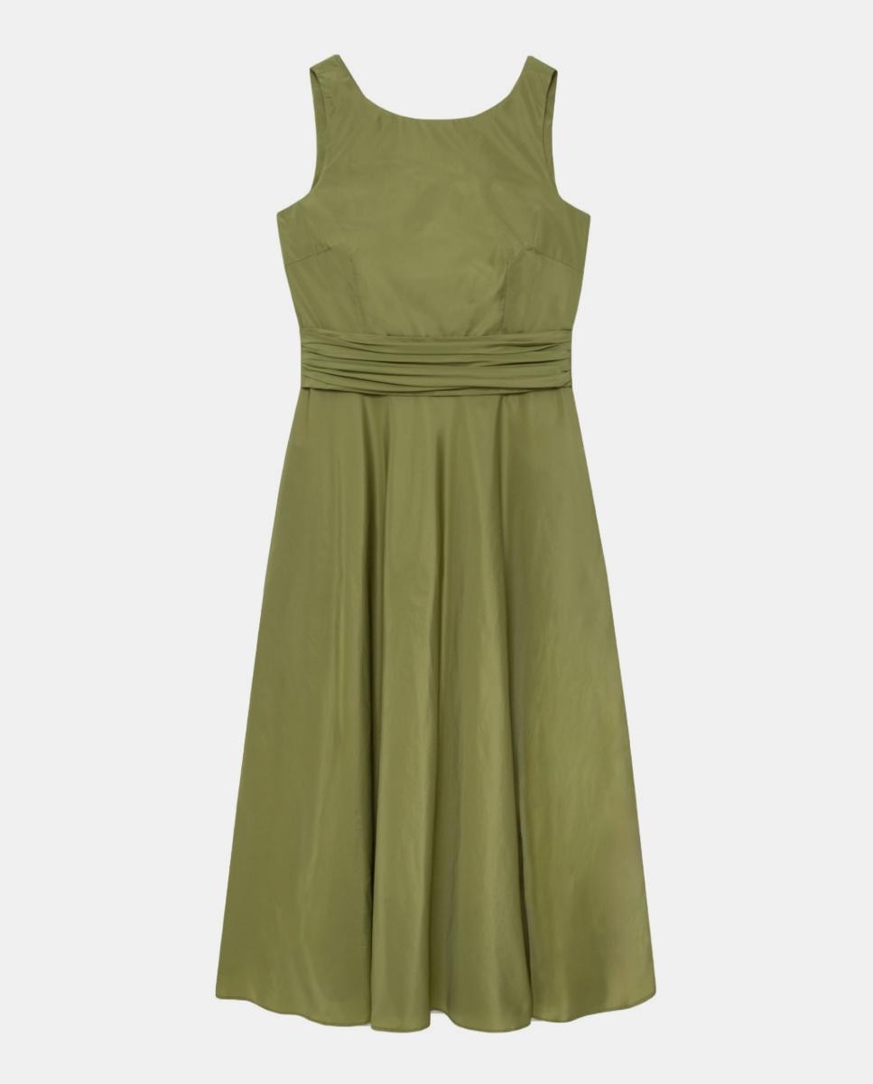 Vestido de Tafetá sem Mangas Verde-claro-4