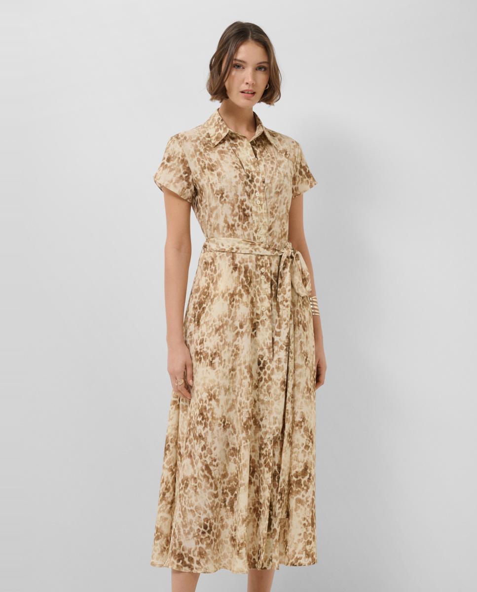 Vestido camiseiro estampado Bege-2