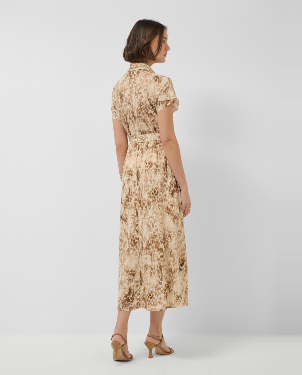 Vestido camiseiro estampado Bege-4