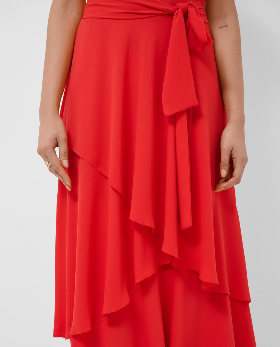 Vestido de Chiffon Fluida com Folhos Vermelho-2