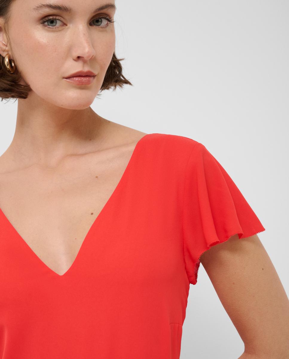 Vestido de Chiffon Fluida com Folhos Vermelho-3